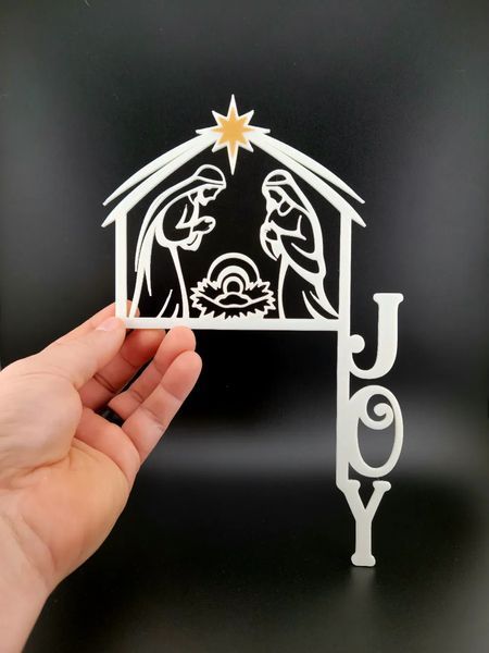 Різдвяний ажурний декор Вертеп Святе Сімейство зі словом JOY для дому. Aivory id_17406 фото
