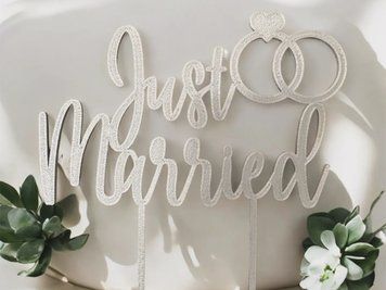Весільний топер на торт Just Married з обручками. Aivory id_10366 фото